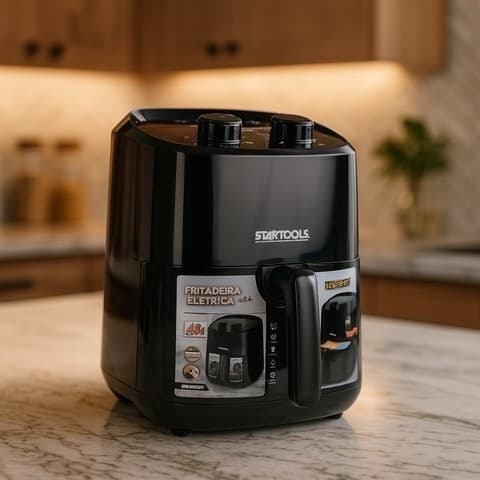 Fritadeira elétrica preta Startools para cozinha saudável