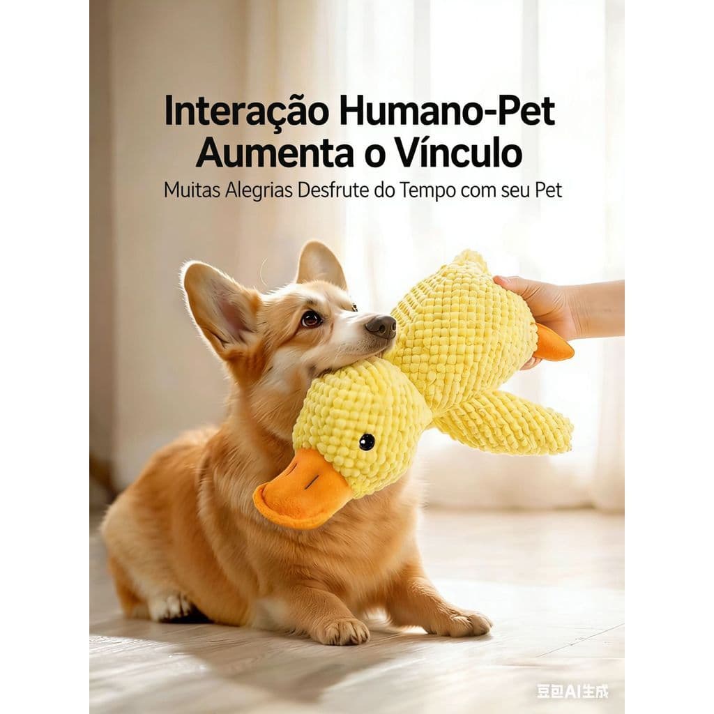 Brinquedo de pato amarelo para cães, interativo, ideal para higiene bucal e diversão