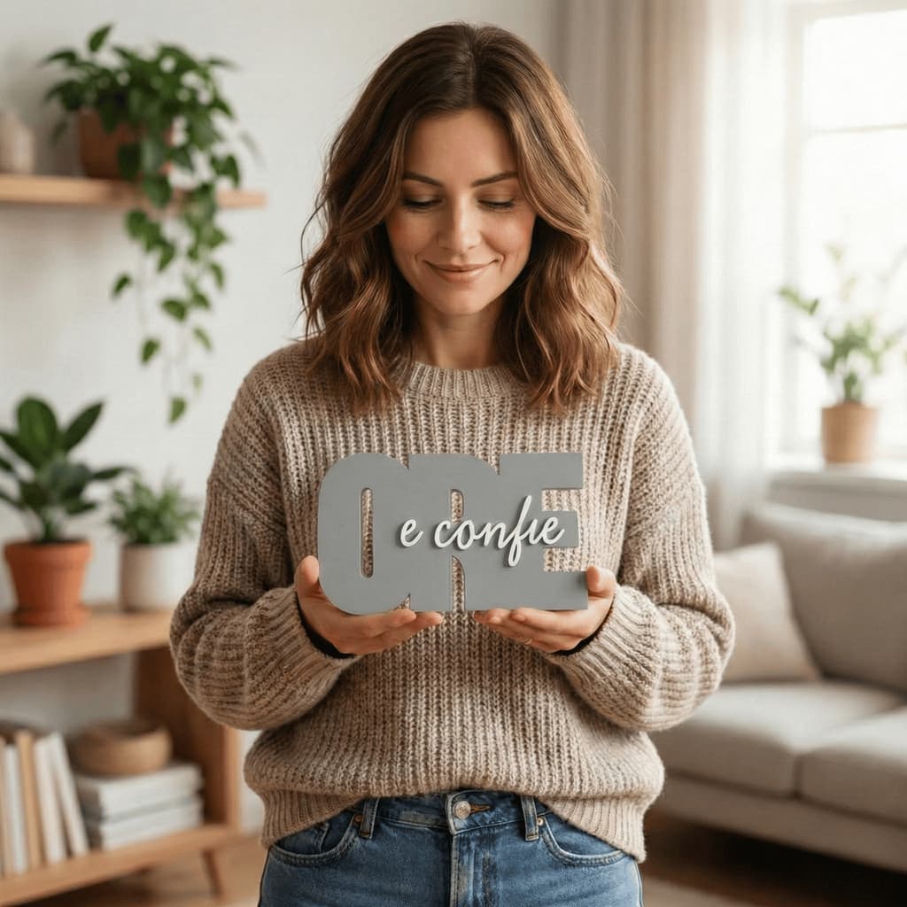 Placa Decorativa 3D Ore e Confie Motivacional Escritório Home Office Religioso Minimalista