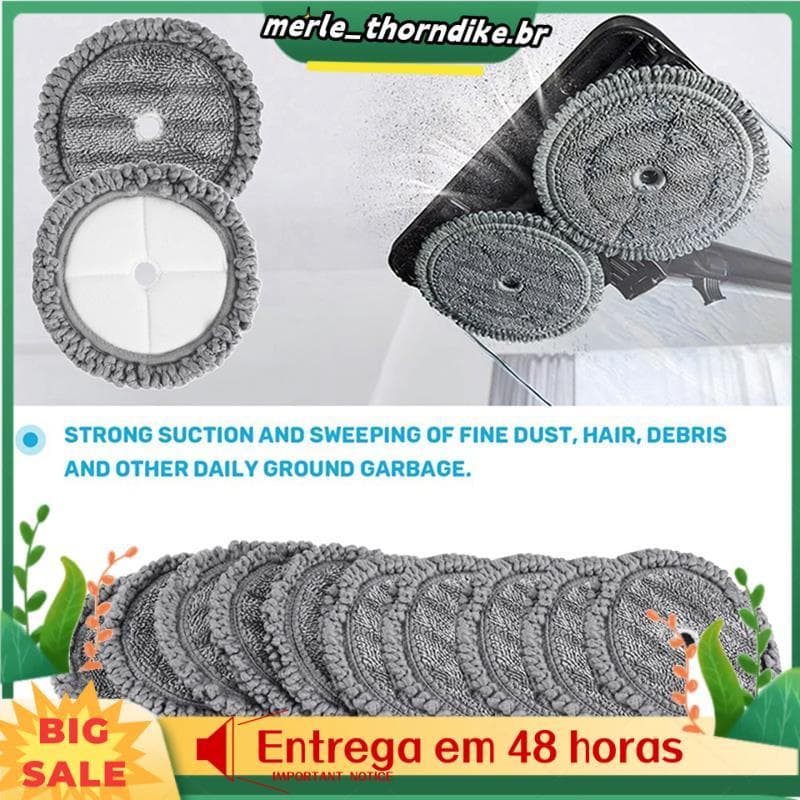 10 almofadas de limpeza para aspirador de pó robô cinza com forte sucção