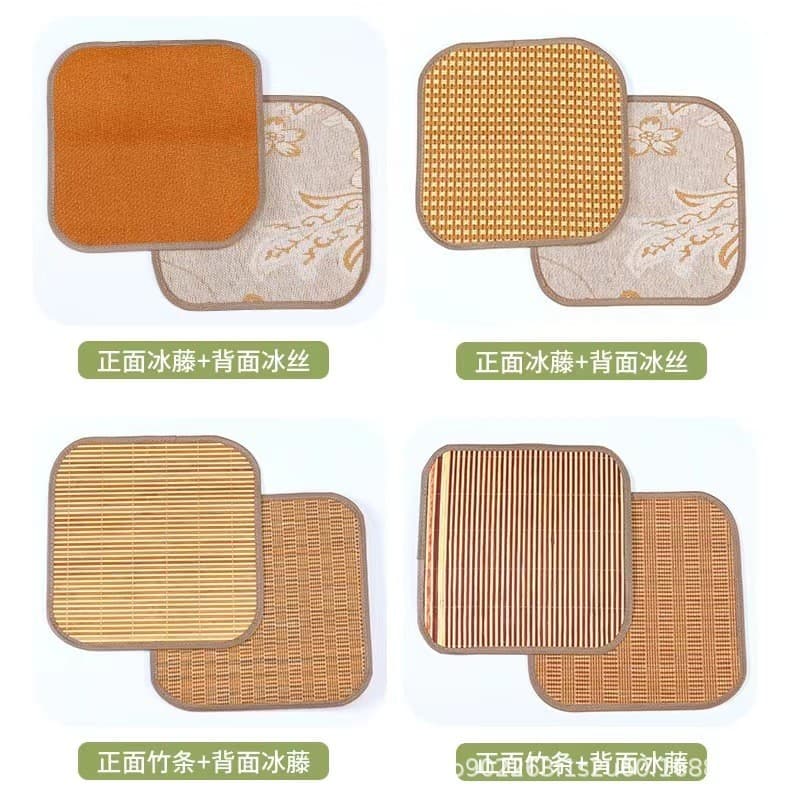 Tapete de vime de verão com design floral, lados em algodão e bambu, bordas marrom.