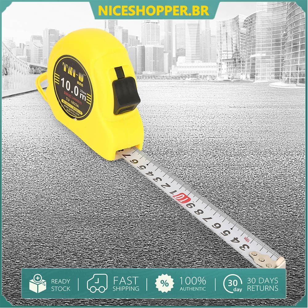 Fita métrica de aço carbono de 10 m, régua flexível, ferramenta de medição, régua aberta