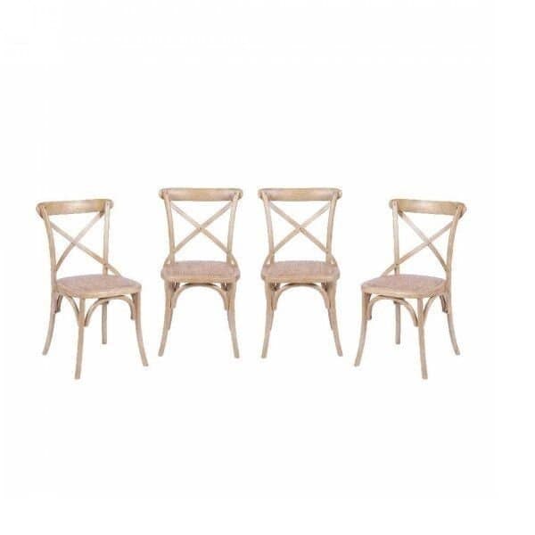 Kit 4 Cadeiras De Madeira E Assento Em Rattan  Madeira