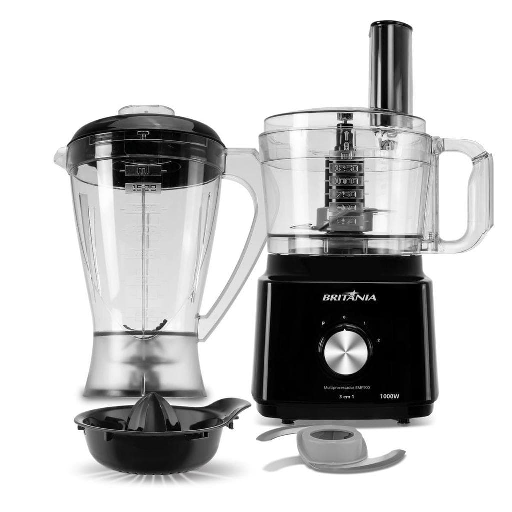 Multiprocessador Britânia 1000W 3 em 1 Lâminas Inox BMP900C com liquidificador e acessórios