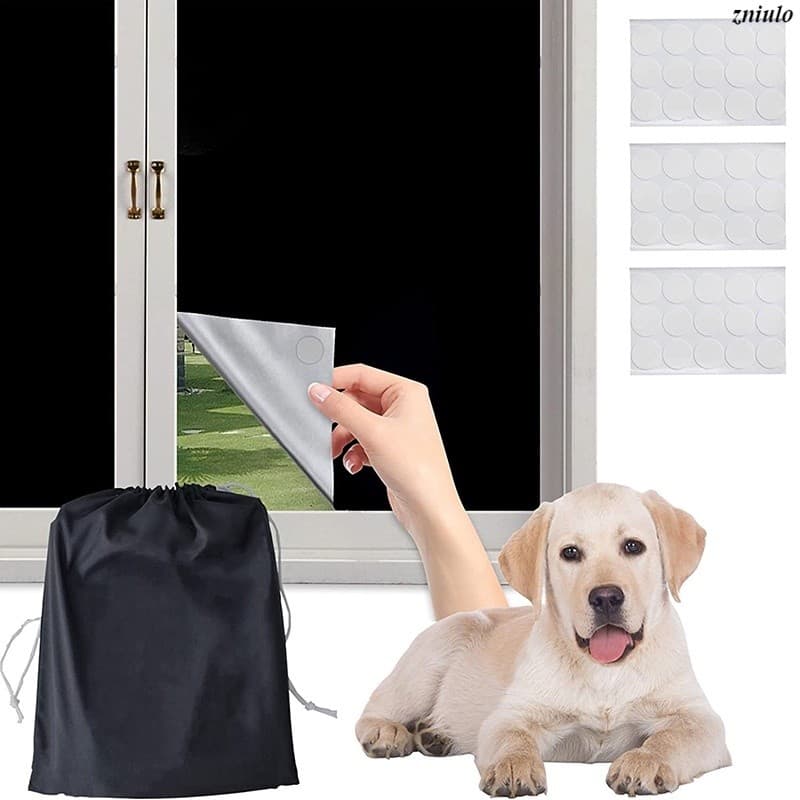 Película adesiva transparente para janela com etiqueta circular e cão amarelo