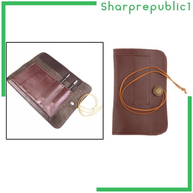 Estojo de couro marrom para facas de chef Sharprepublic1 com compartimentos e cordão de ajuste