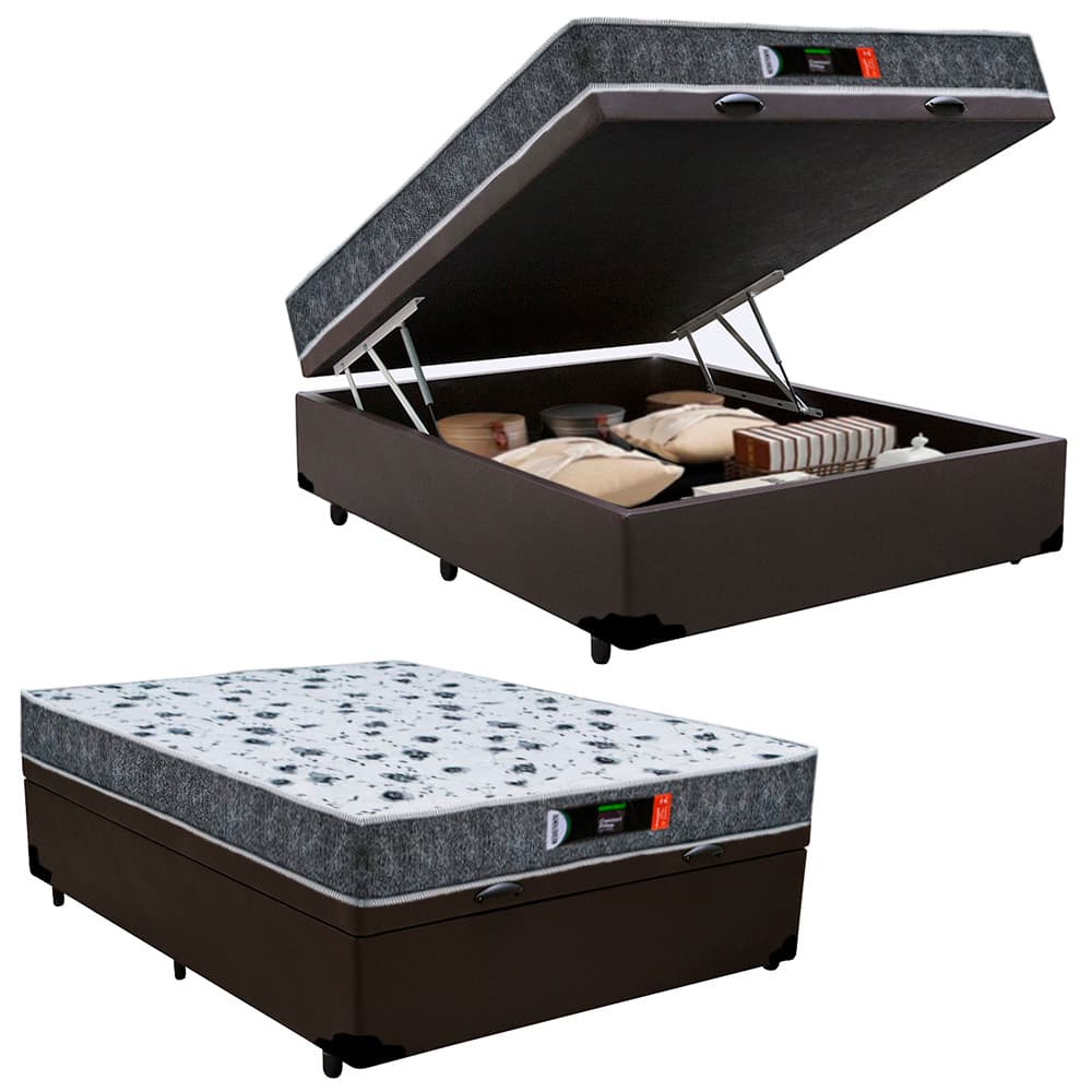 Cama Box Baú Casal Colchão Ortopédico D28 Resistente 138x188x60 Marrom Prime Colchões