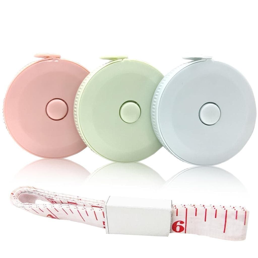 Fitas métricas retráteis de 60 polegadas em cores rosa, verde, branco e cinza