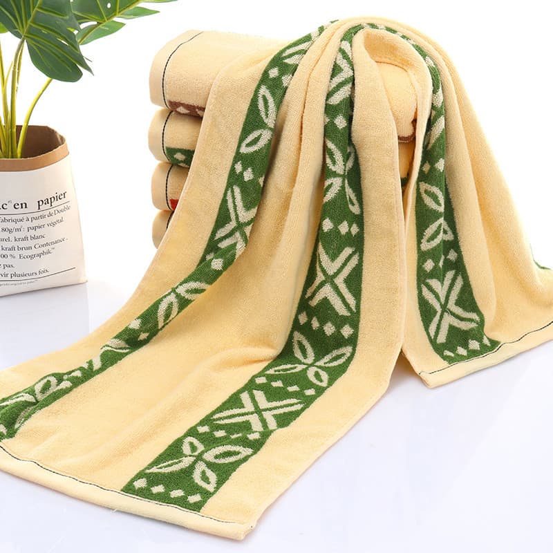 Toalha de banho longa Jacquard 40x110cm, algodão, padrão verde e bege, para presente de academia