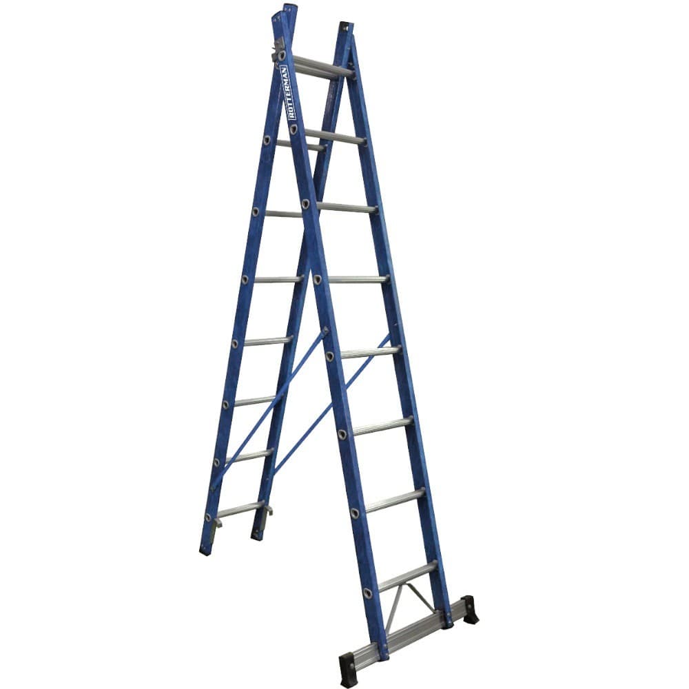 Escada de fibra de vidro multiuso 14 degraus azul e cinza