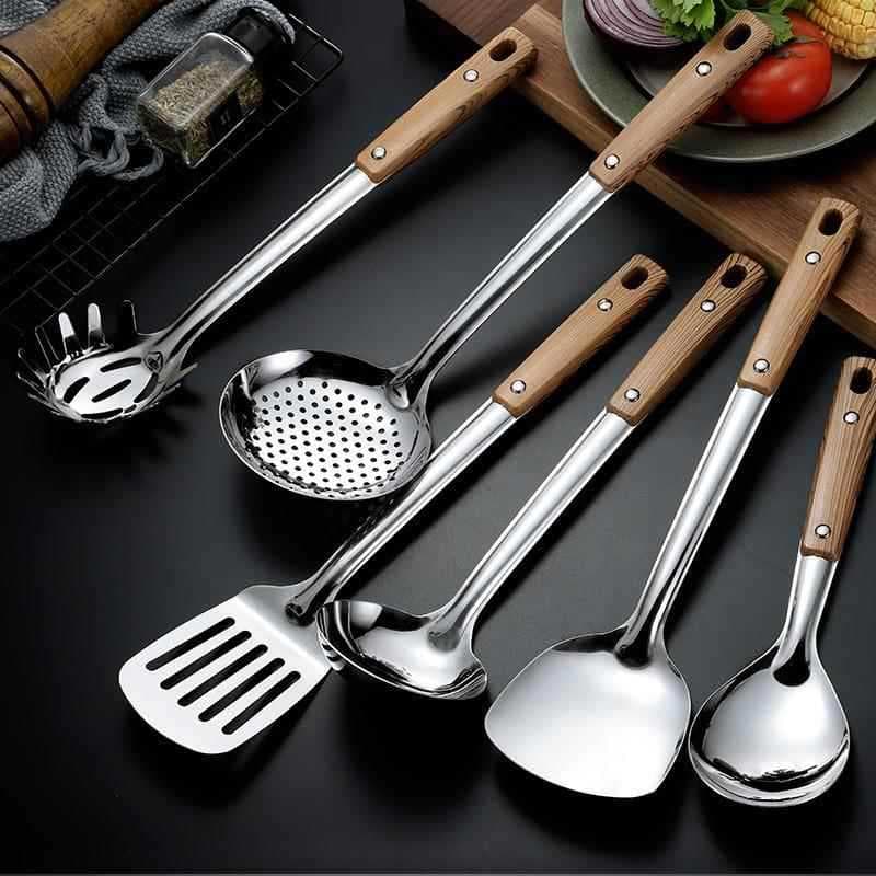 Colher de fritura de aço inoxidável grosso Conjunto de utensílios de cozinha domésticos Espátula Colher de sopa Espátula