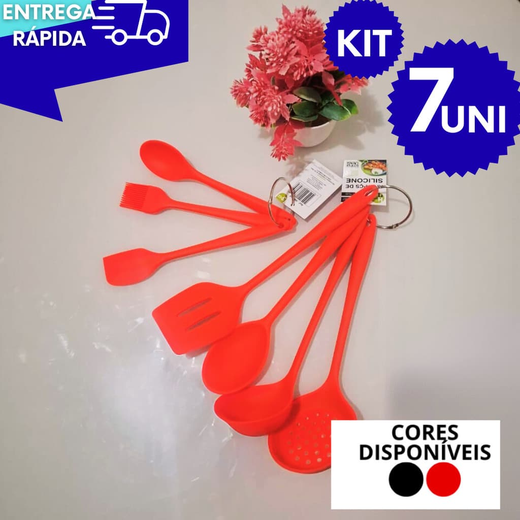 Kit Silicone 7 Utensilios 3 Mini Concha Colher Espatula + 4 Uni Espátula Colher Redonda Concha Escumadeira Airfryer