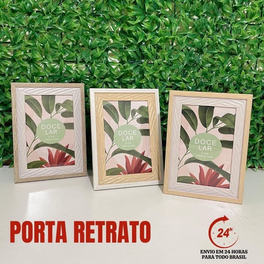 Porta-retrato articulado MDF madeira natural 10x15cm Mesa Doce Lar