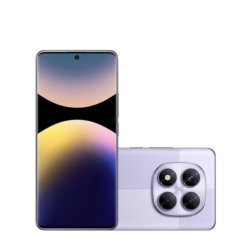 Smartphone Xiaomi Redmi Note 14 Pro 5G 12+12GB + 512GB, Roxo - Visão frontal e traseira