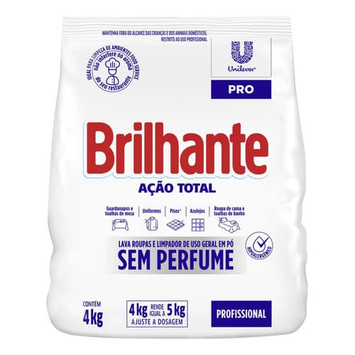 Saco de sabão em pó Brilhante Limpeza Profissional Sem Perfume 4 kg