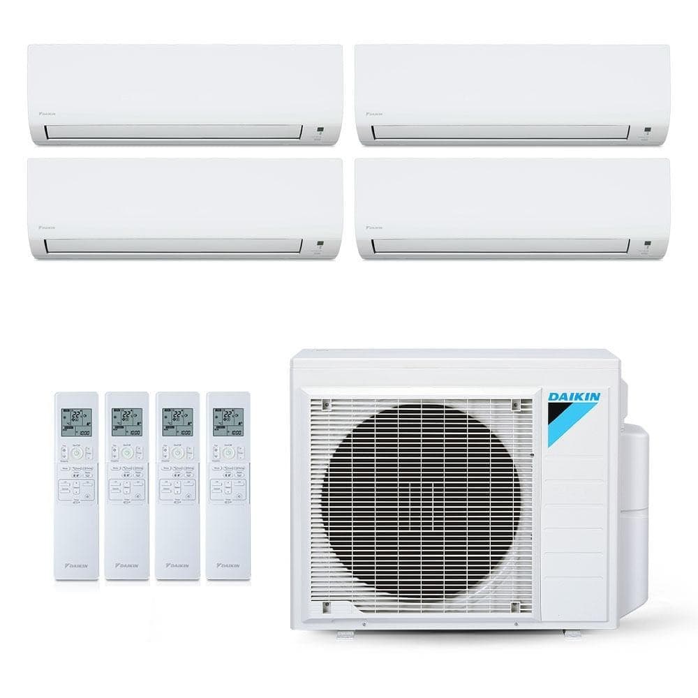 Ar-condicionado multi split inverter da Daikin, quatro unidades brancas e controles remotos