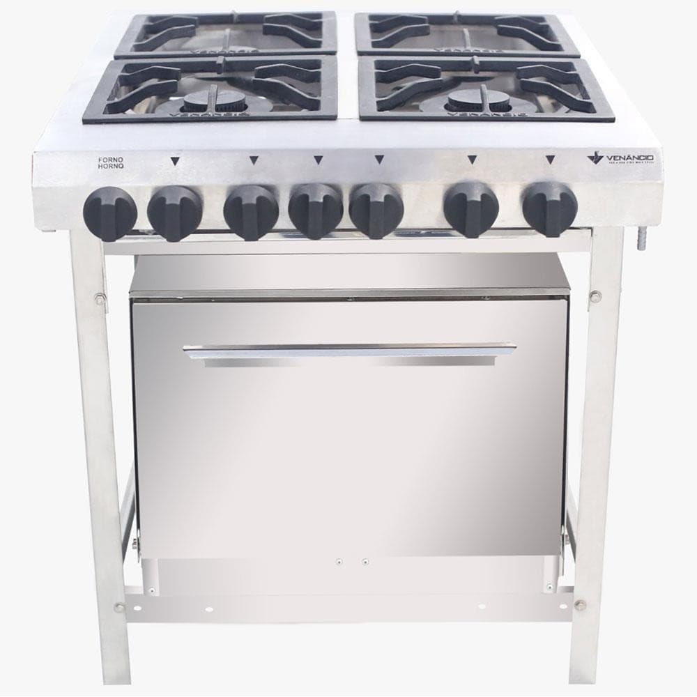 Fogão industrial Venâncio a gás com 4 bocas e forno, aço inoxidável