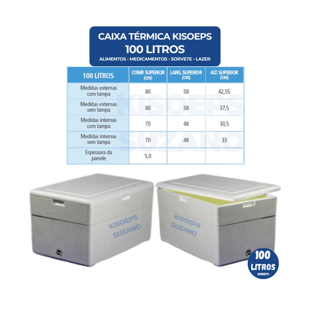 Caixa Térmica Isopor EPS 100 Litros para Medicamentos, Sorvetes, Alimentos, Peixe, Churrasco, Lazer