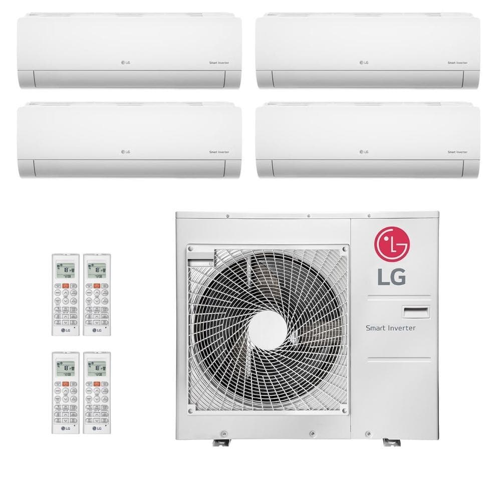 Ar-Condicionado Multi Split Inverter LG 30.000 com quatro unidades evaporativas brancas e controles remotos