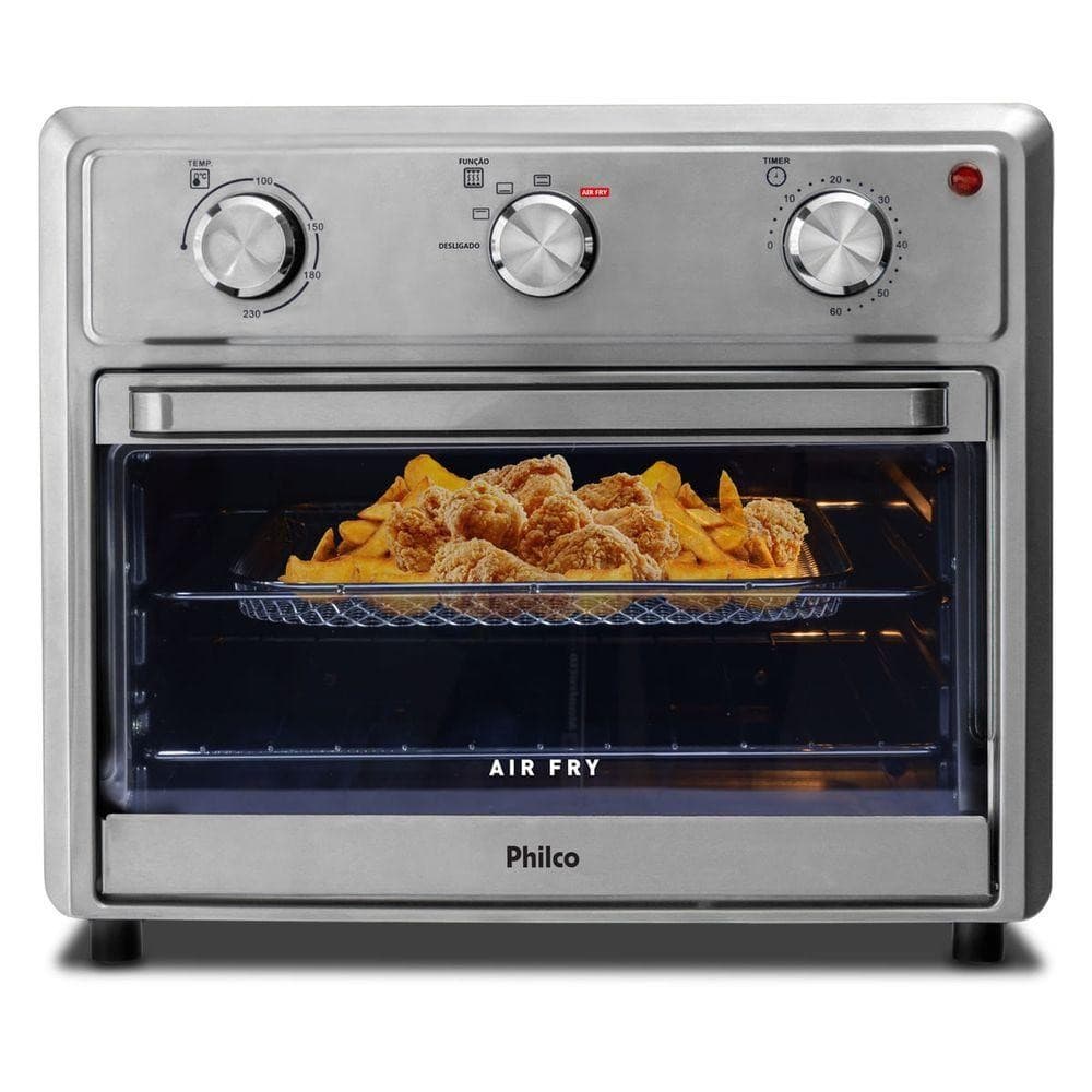 Forno elétrico Philco Air Fryer 25L 2 em 1 110V com fritas e batatas fritas