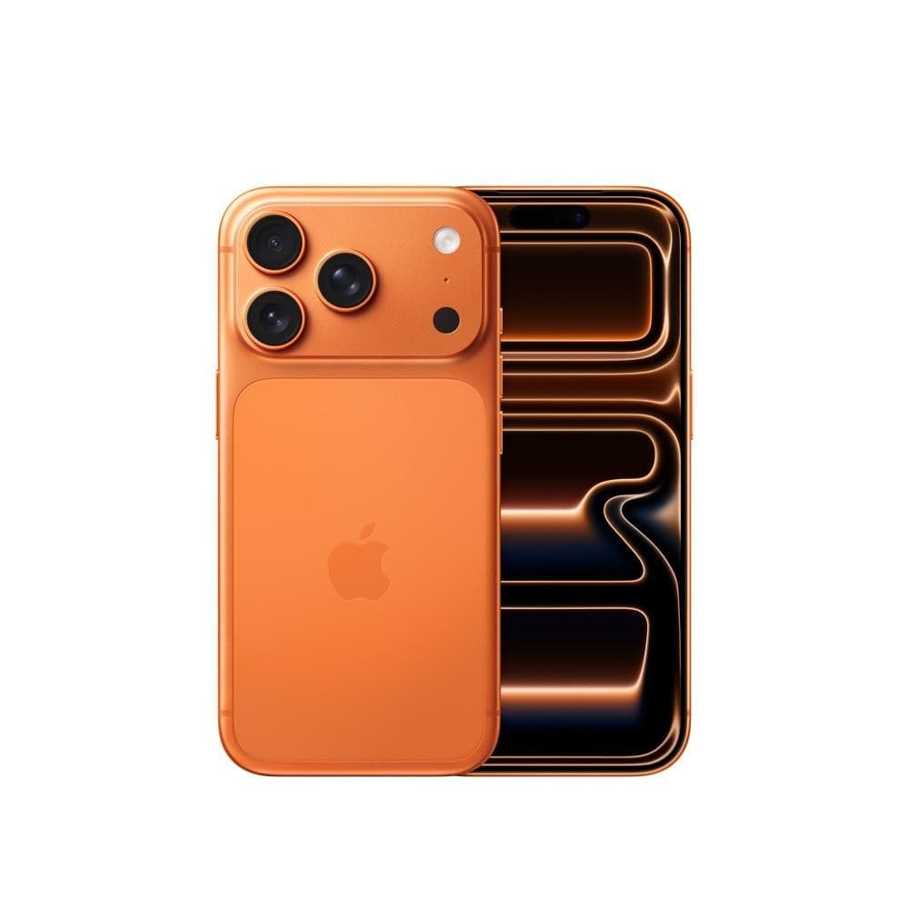 iPhone 17 Pro 512GB Laranja-cósmico, parte traseira, fundo branco, acabamento metálico