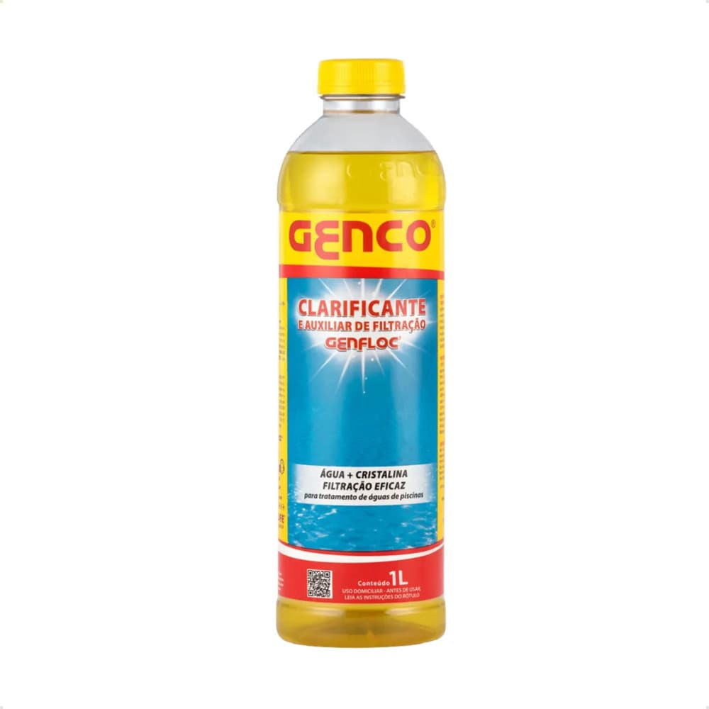 Clarificante e Auxiliar de Filtração Genfloc 1L Produto para limpeza de piscinas, limpa piscina, limpeza, genco, resiste