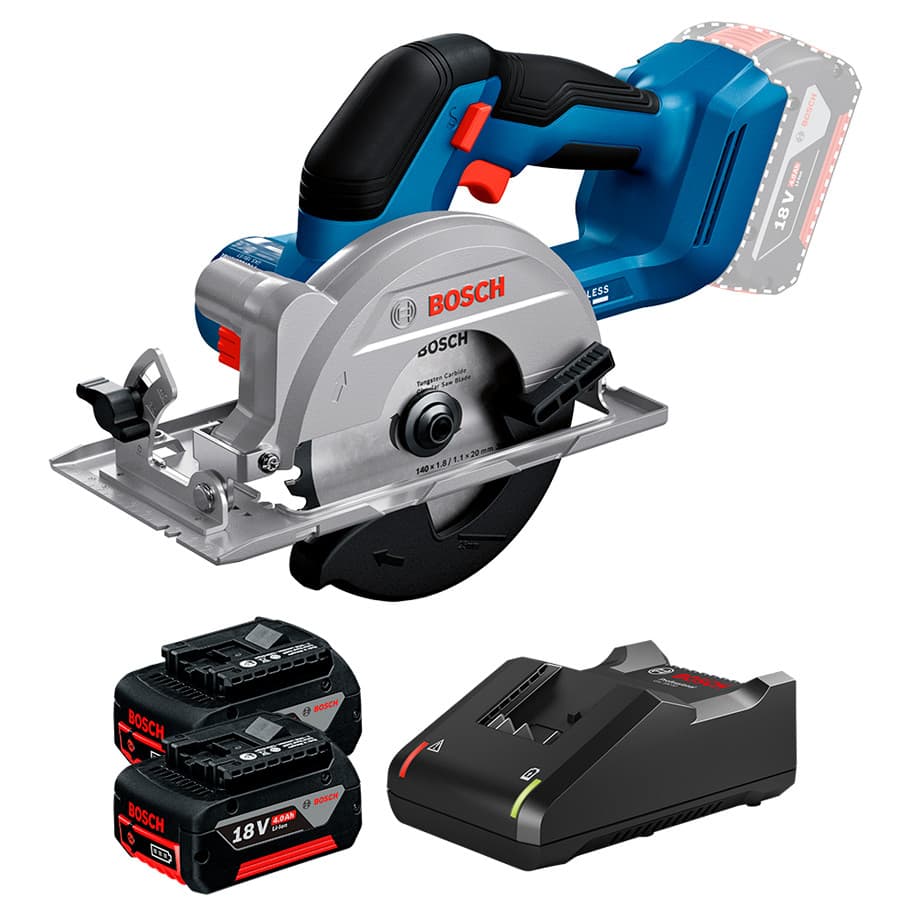Kit Serra Circular 5.12" (140mm) GKS 18V-51  2 Baterias GBA 18V 4Ah e Carregador de Bateria GAL 18V-40 (Bivolt)