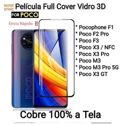 Película de vidro 3D transparente para smartphones Xiaomi POCO X3, X3 Pro, X3 GT, M3, C3, F4, F3, cobrindo 100% da tela