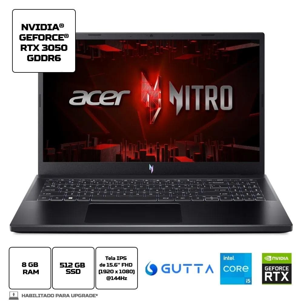 Notebook Acer Nitro V15 ANV15-51-57WS Intel® Core i5-13420H   15.6” FHD GeForce RTX3050 512GB SSD 8GB RAM Linux