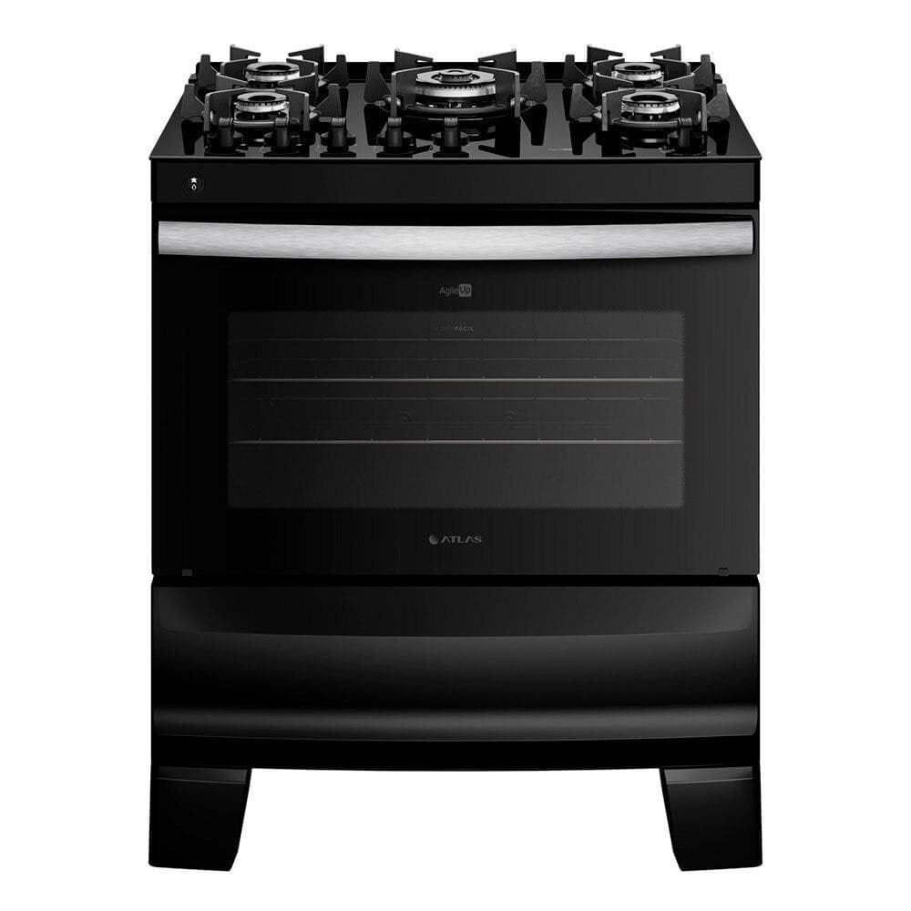 Fogão 5 Bocas Atlas Agile Up Glass com Acendimento Automático e Mesa de Vidro, Preto