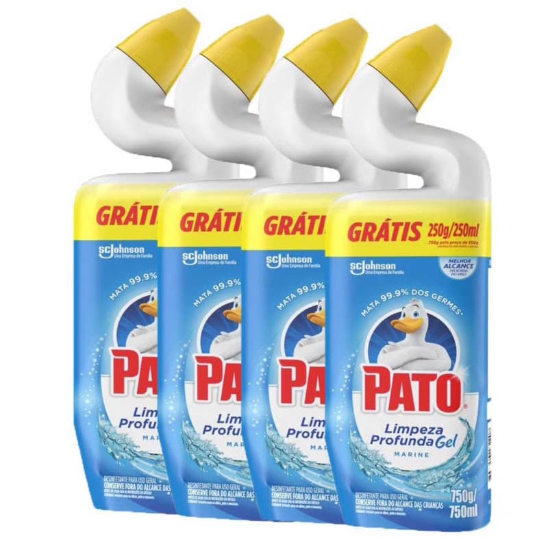 Kit com 4 limpadores sanitário Pato Limpeza Profunda Gel Marine 750ml grátis 250g ml