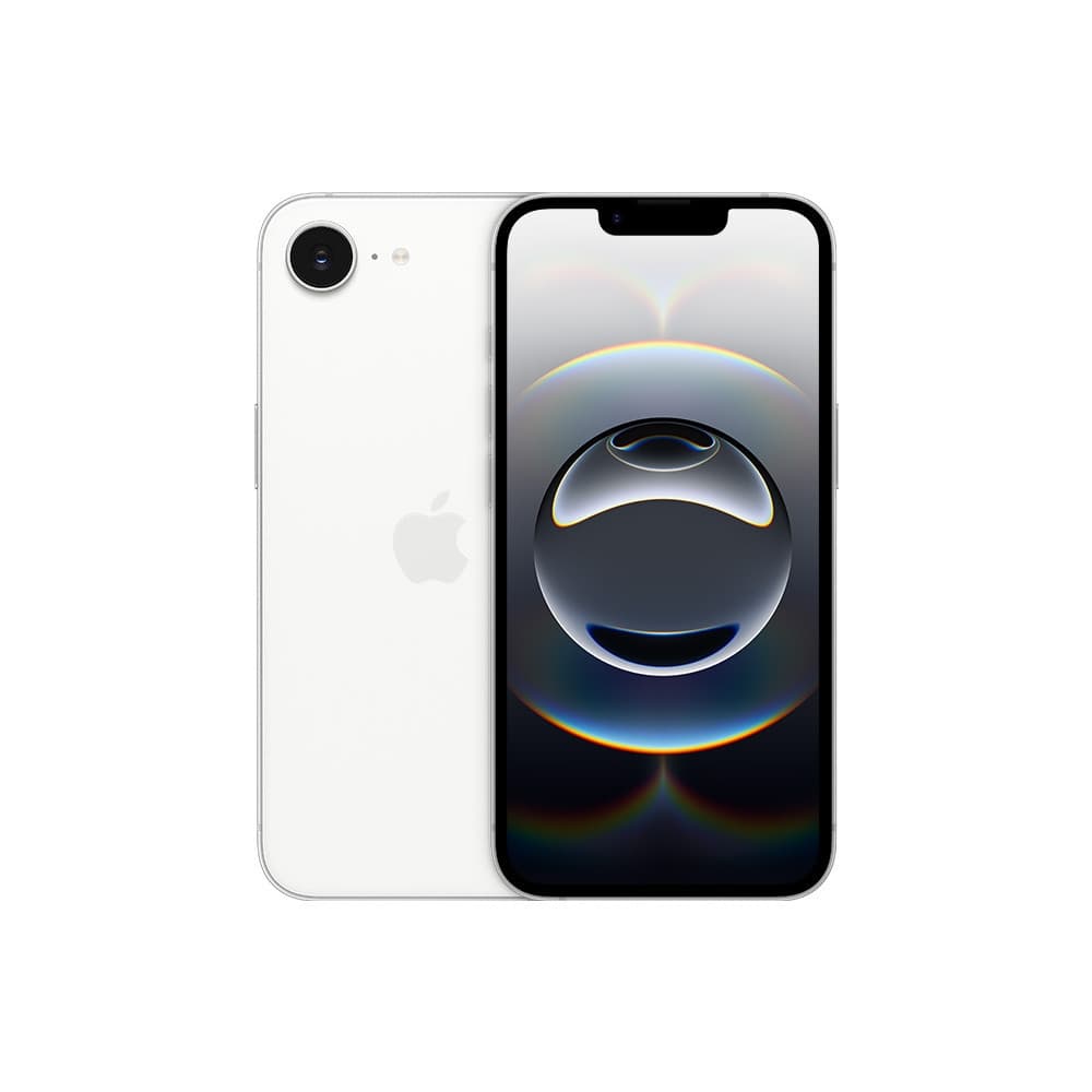 iPhone 16e Apple branco, 6,1 polegadas, 5G, 48MP, 128GB, 8GB RAM, câmera circular, fundo branco