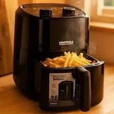 Fritadeira Elétrica Air Fryer Preta com Batatas Fritas