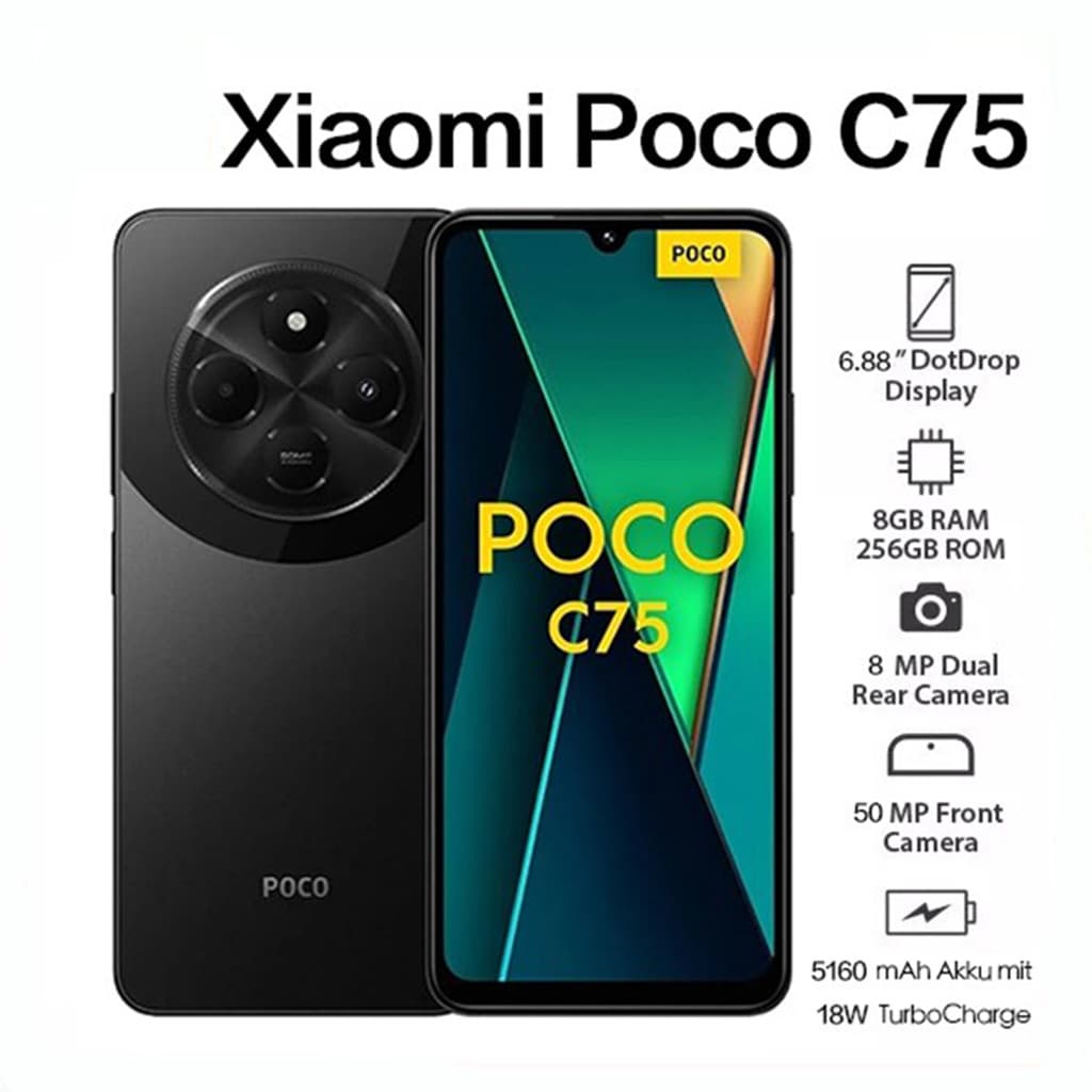 Celular Xiaomi Poco C75 8GB+256GB RAM Incluir NFC Global Dual Sim Micro SD Tela 6.88" Bateria 5160 mAh- Original