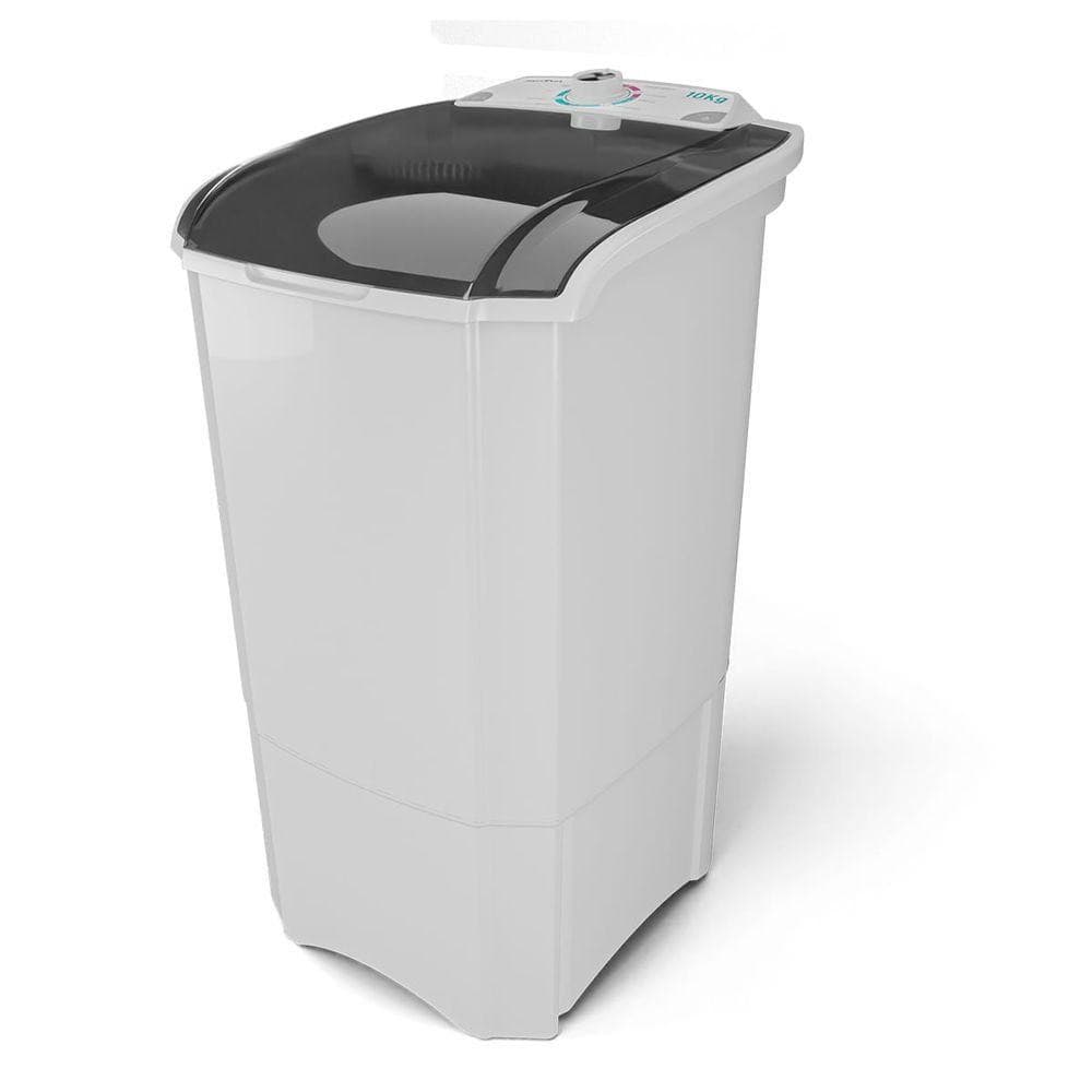 Tanquinho Britânia 10kg Semiautomático 110V, máquina de lavar roupa branca e preta, frontal.
