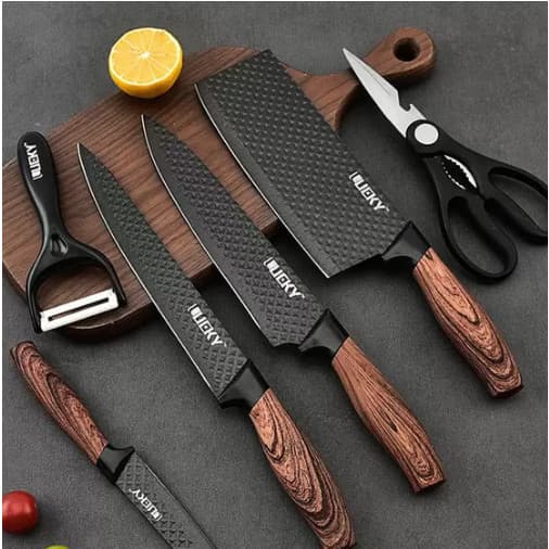 Conjunto de facas inox 6 peças antiaderente com cabo reforçado descascador e tesoura cozinha
