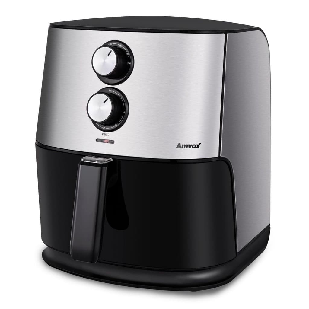 Fritadeira elétrica sem óleo Amvox ARF 1565, 7L, 1500W, aço inoxidável, controle rotativo, fundo branco