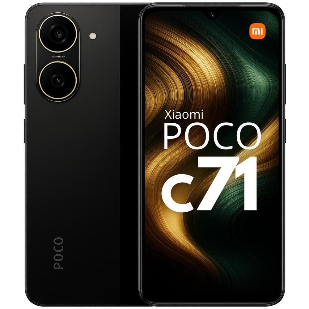 Xiaomi POCO C71 smartphone com câmera dupla, preto, 128GB, 8GB RAM, frente