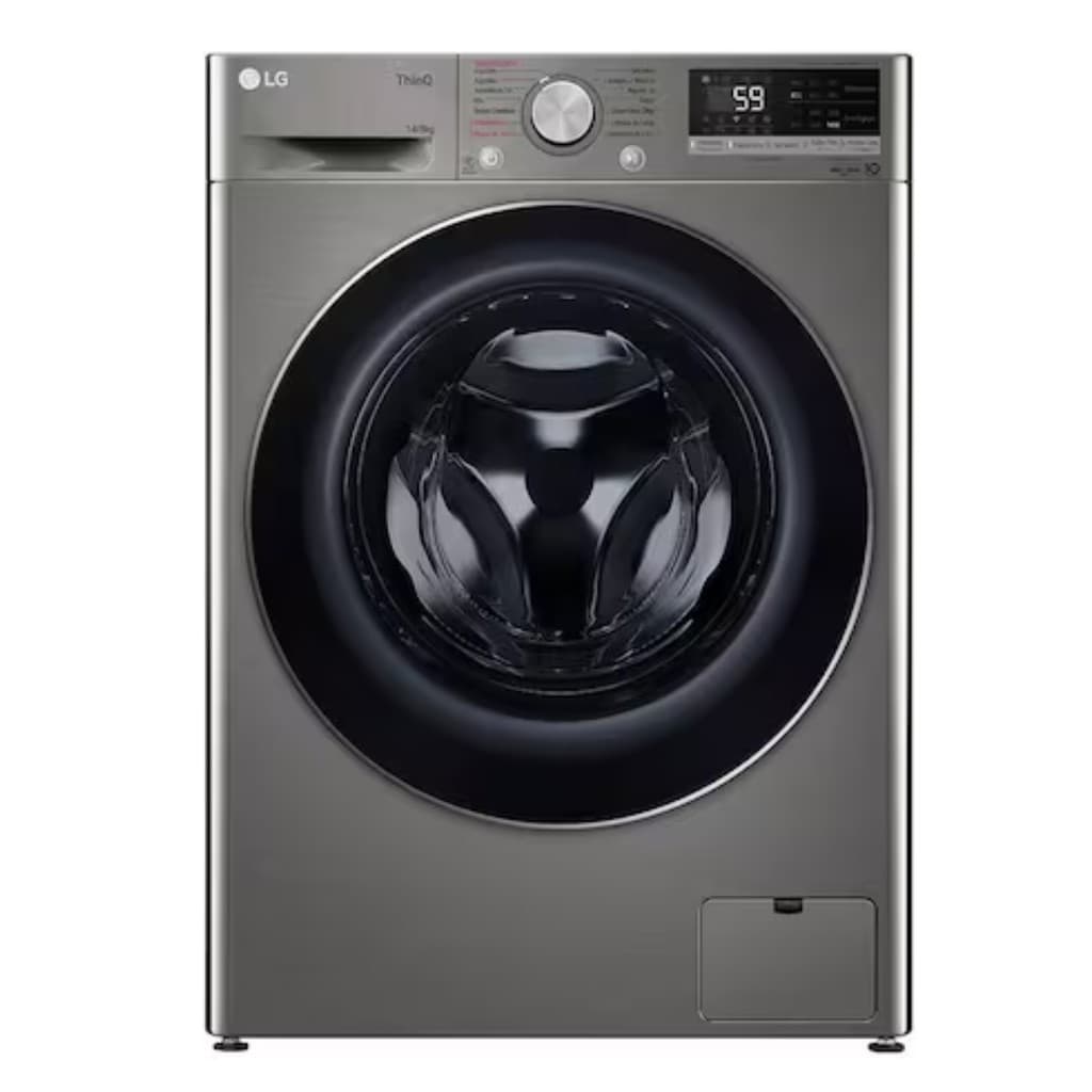 Lava e Seca LG 14Kg/8Kg Smart VC4 Inox 110V Inteligência Artificial Vapor Steam TurboWash WiFi, frontal com porta aberta