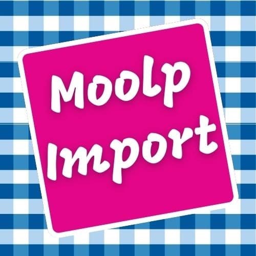 Adesivo Moolp Import em fundo quadriculado rosa e azul