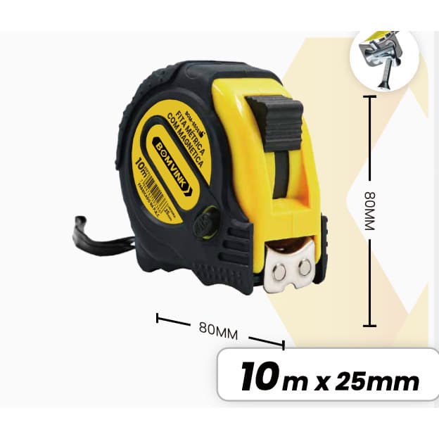 Fita Métrica Profissional 10m x 25mm / 5m x 25mm– Com Trava e Ponta Magnética