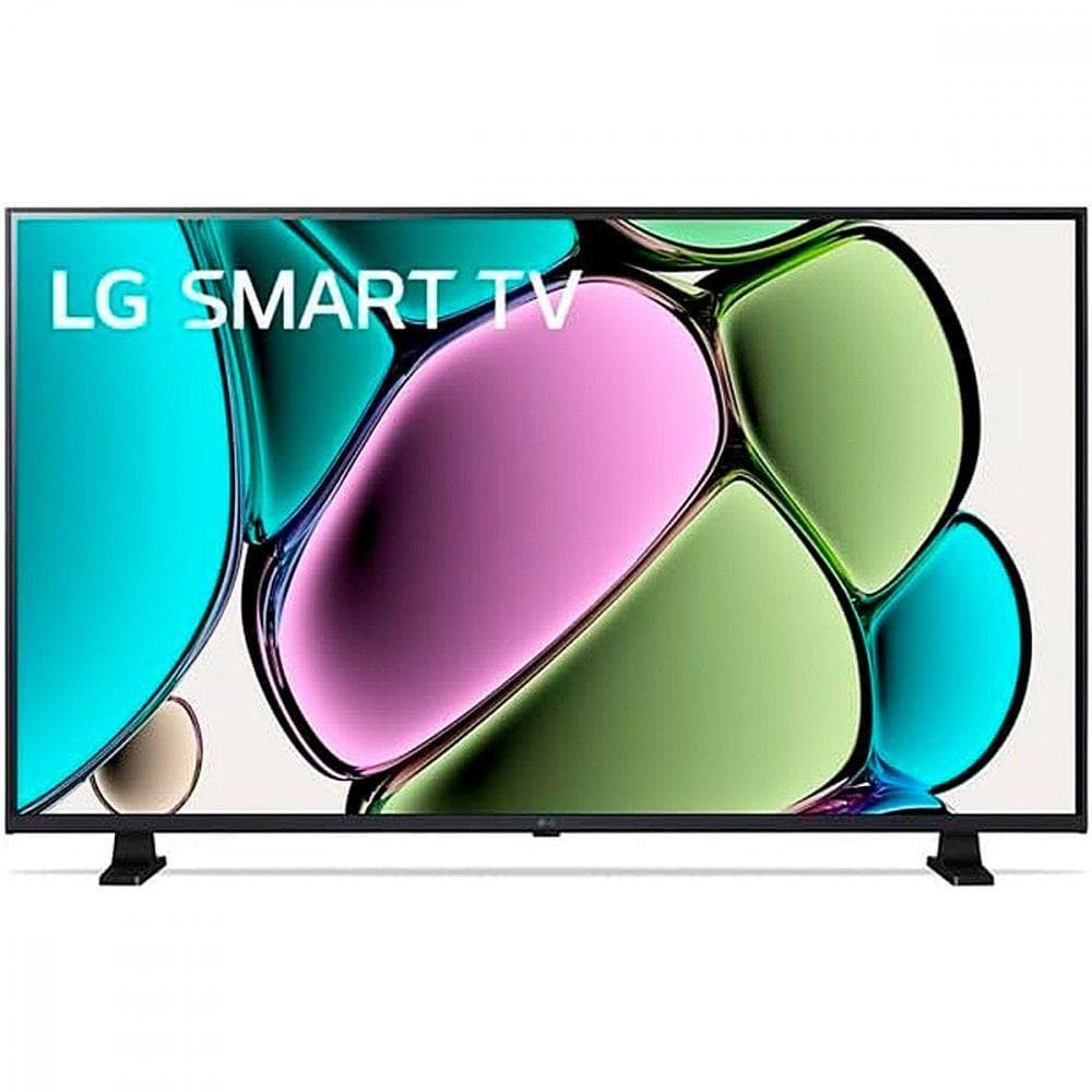 Imagem da Smart TV LG 32 polegadas LED com design de mosaico colorido e texto LG SMART TV.