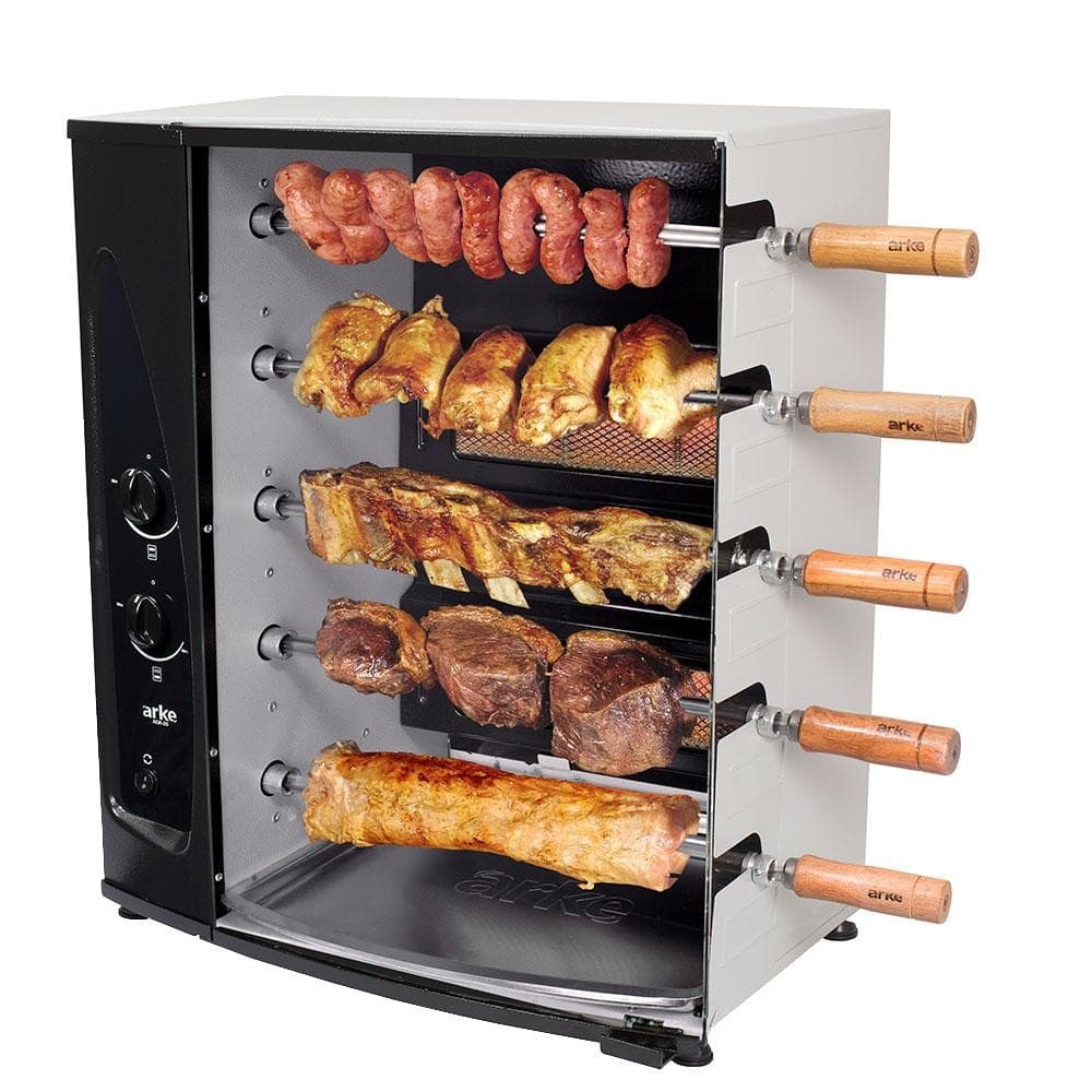 Churrasqueira a Gás Rotativa Arke AGR-05 com Carnes Grelhadas