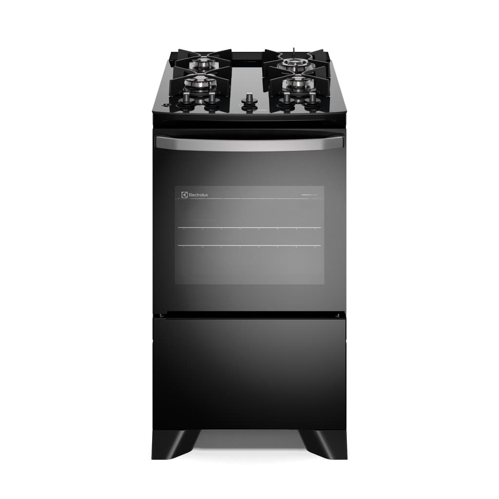 Fogão Electrolux 4 bocas preto com mesa de vidro, Tripla Chama e PerfectCook