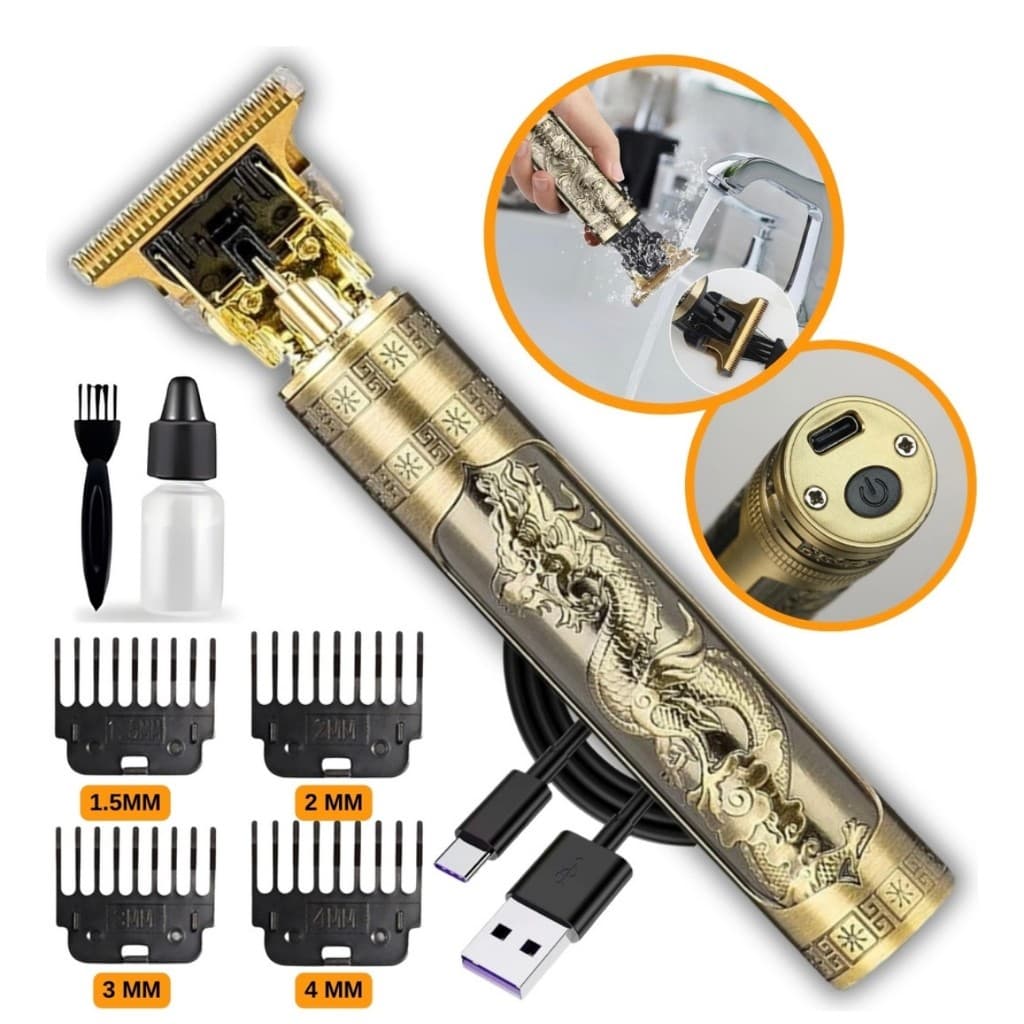 kit2 Máquina de Cortar Cabelo Barbeiro Dragão Profissional Elétrica Bateria Recarregável