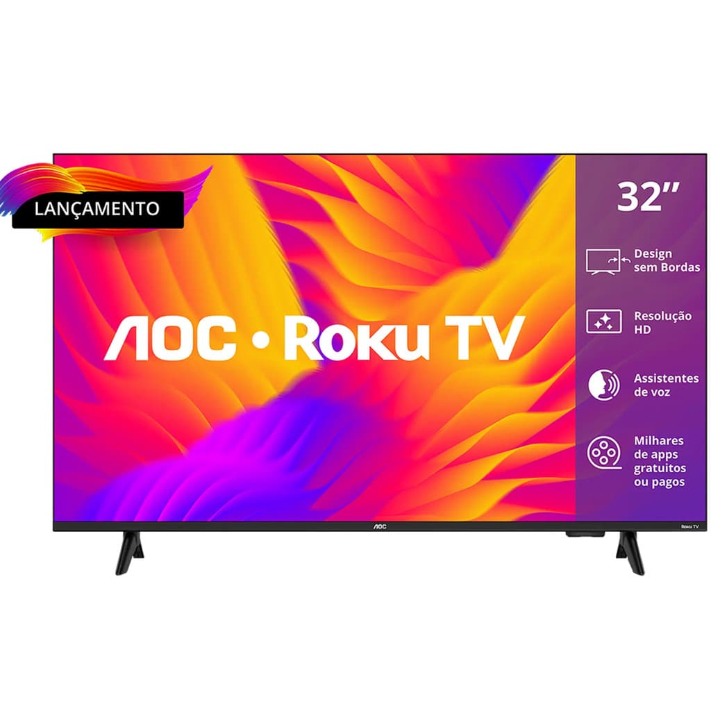 Smart TV AOC DLED 32 polegadas com Roku TV, multicolorido, HD, assistente de voz, milhares de aplicativos
