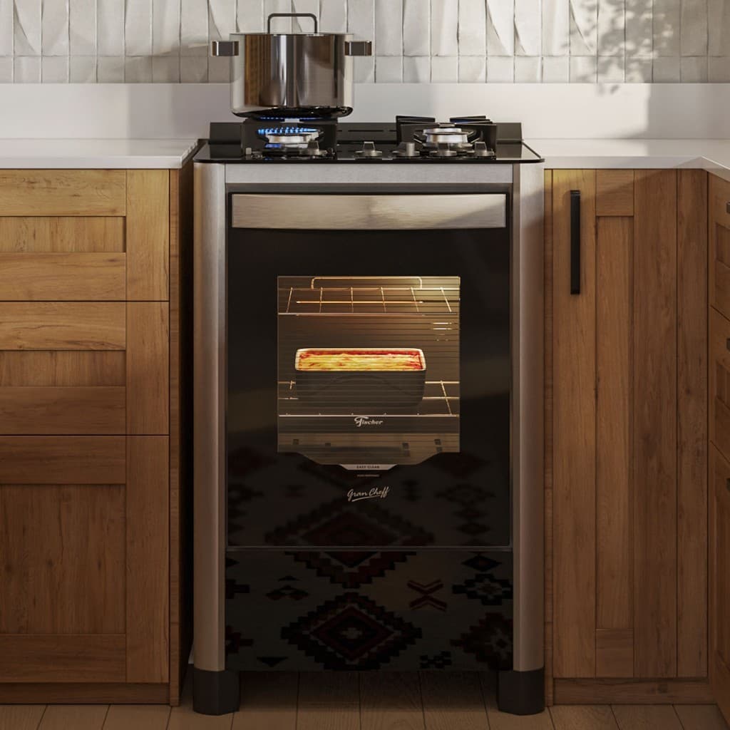 Fogão de piso 4 bocas Gran Cheff com forno à vista, estilo moderno, cor preta