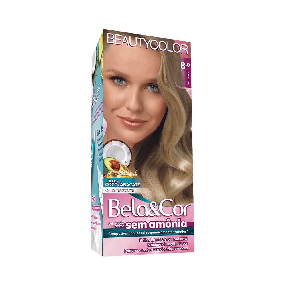 Coloração Bela&Cor Sem Amônia 8.0 Louro Claro