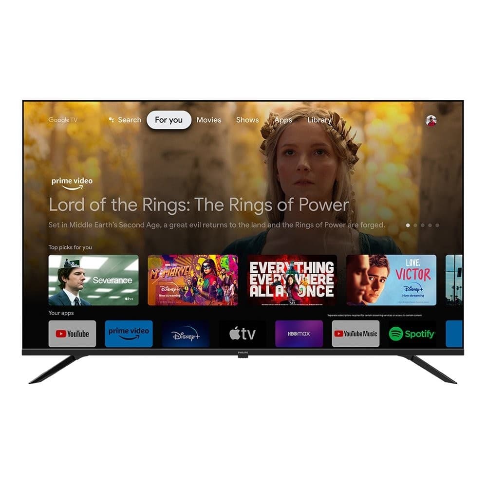 Smart TV LED Philips 65'' 65PUG7019/78 4K UHD com interface de streaming exibindo 'Lord of the Rings: The Rings of Power'