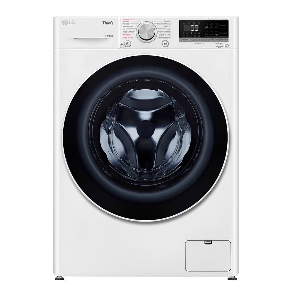 Lava e Seca Smart LG 14kg com Inteligência Artificial AIDD LG, frontal com porta aberta